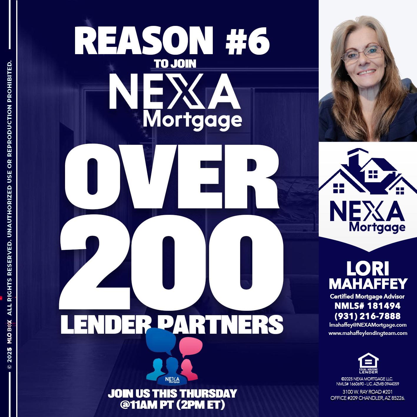 REASON 6 - Lori Mahaffey -Senior Loan Officer, Certified Mortgage Advisor