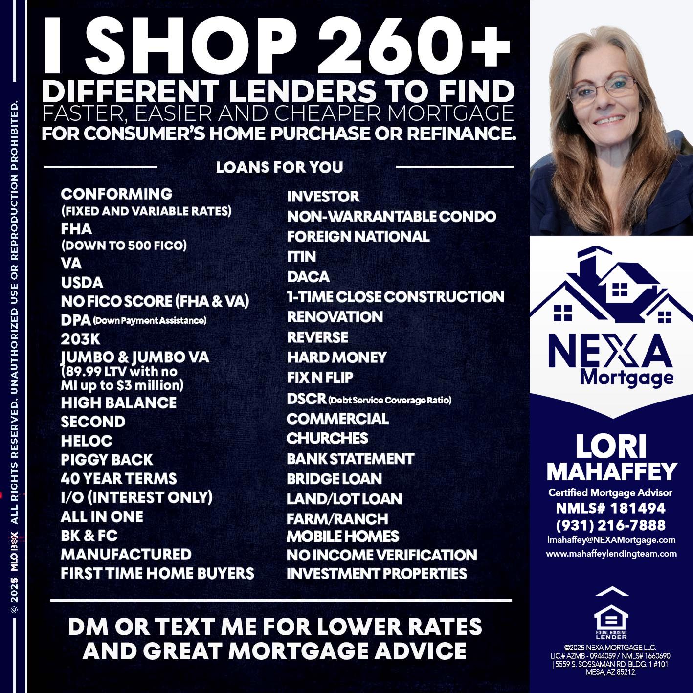 I SHOP +260 - Lori Mahaffey -Senior Loan Officer, Certified Mortgage Advisor
