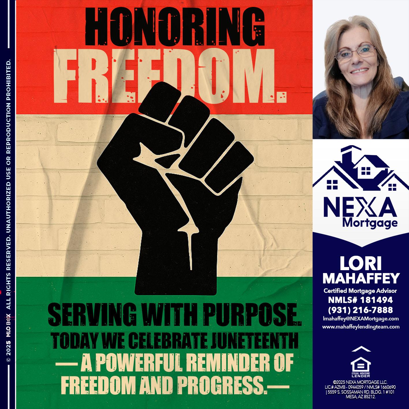 HONORING FREEDOM - Lori Mahaffey -Senior Loan Officer, Certified Mortgage Advisor