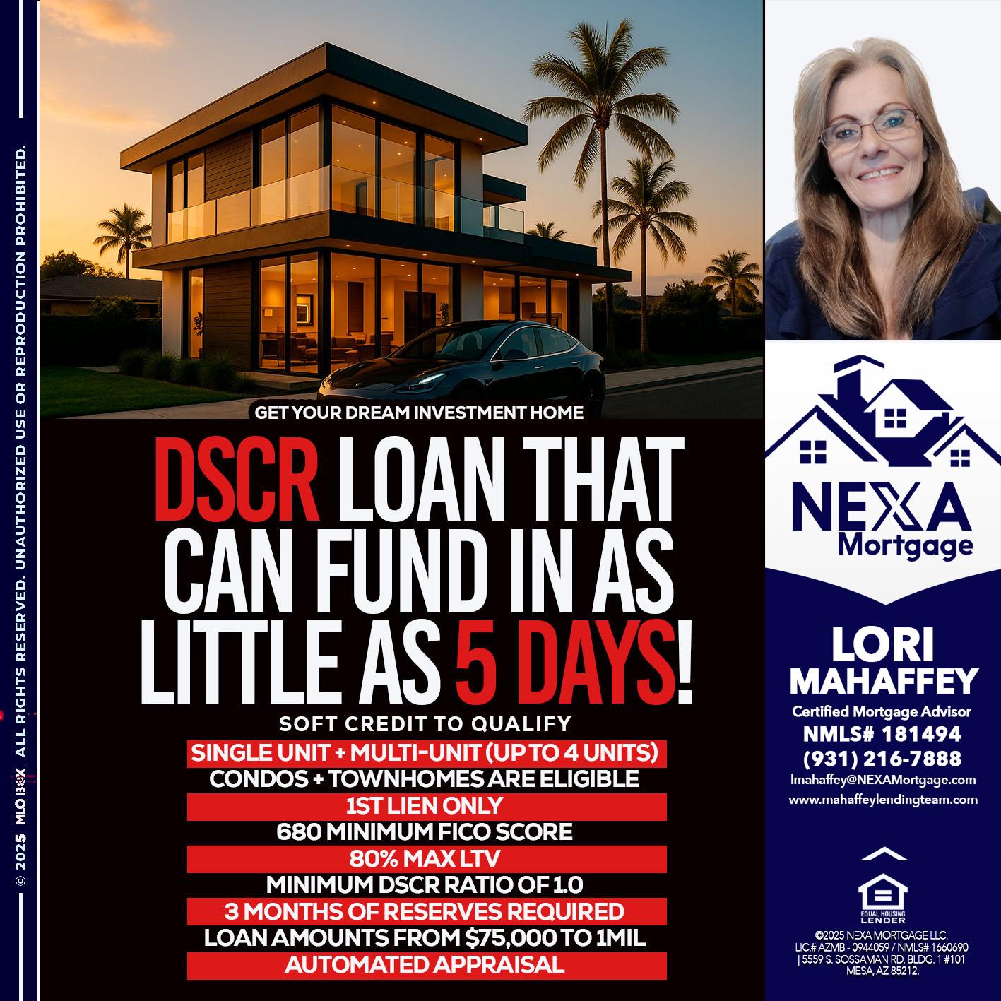 DSCR LOAN - Lori Mahaffey -Senior Loan Officer, Certified Mortgage Advisor