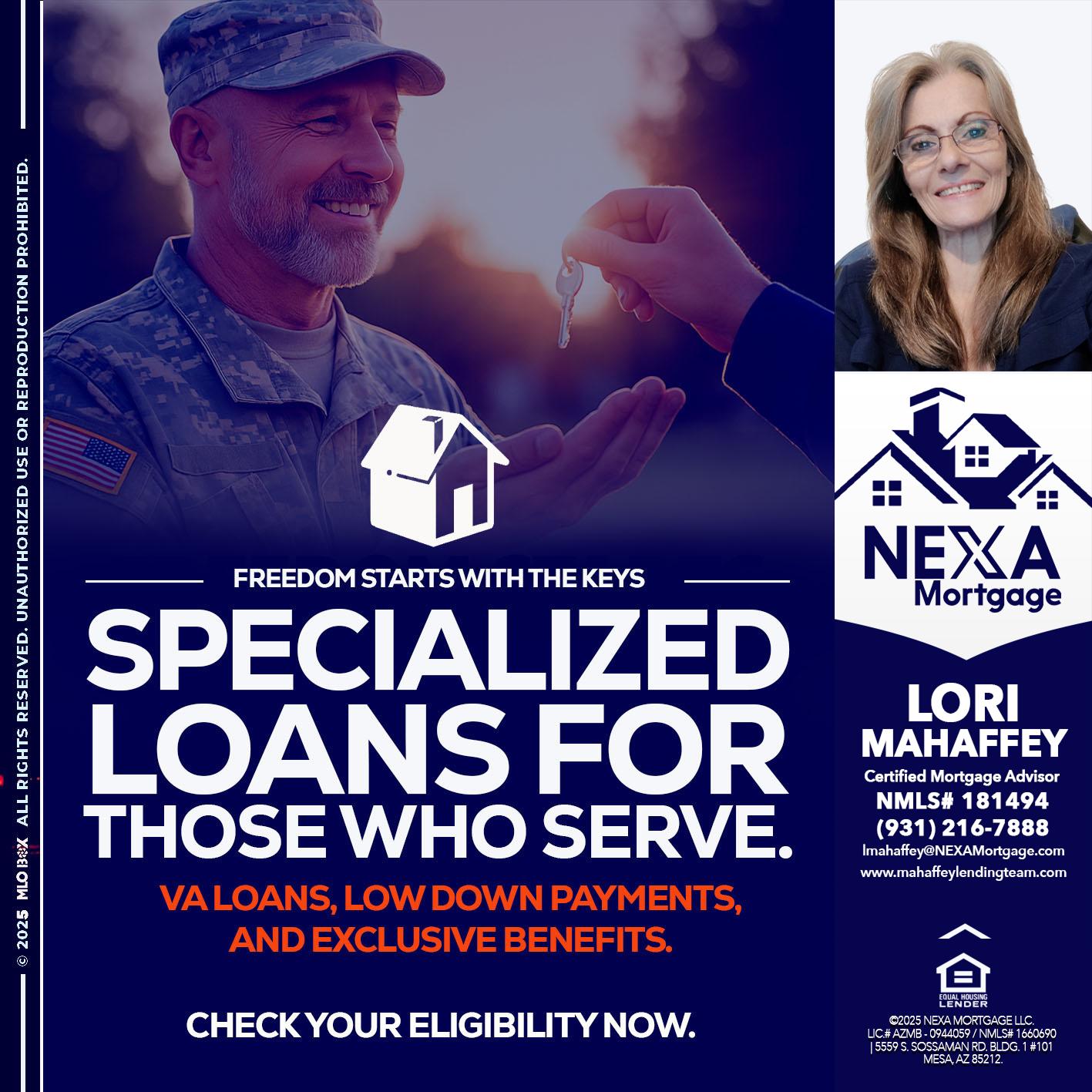 SPECIALIZED LOANS - Lori Mahaffey -Senior Loan Officer, Certified Mortgage Advisor