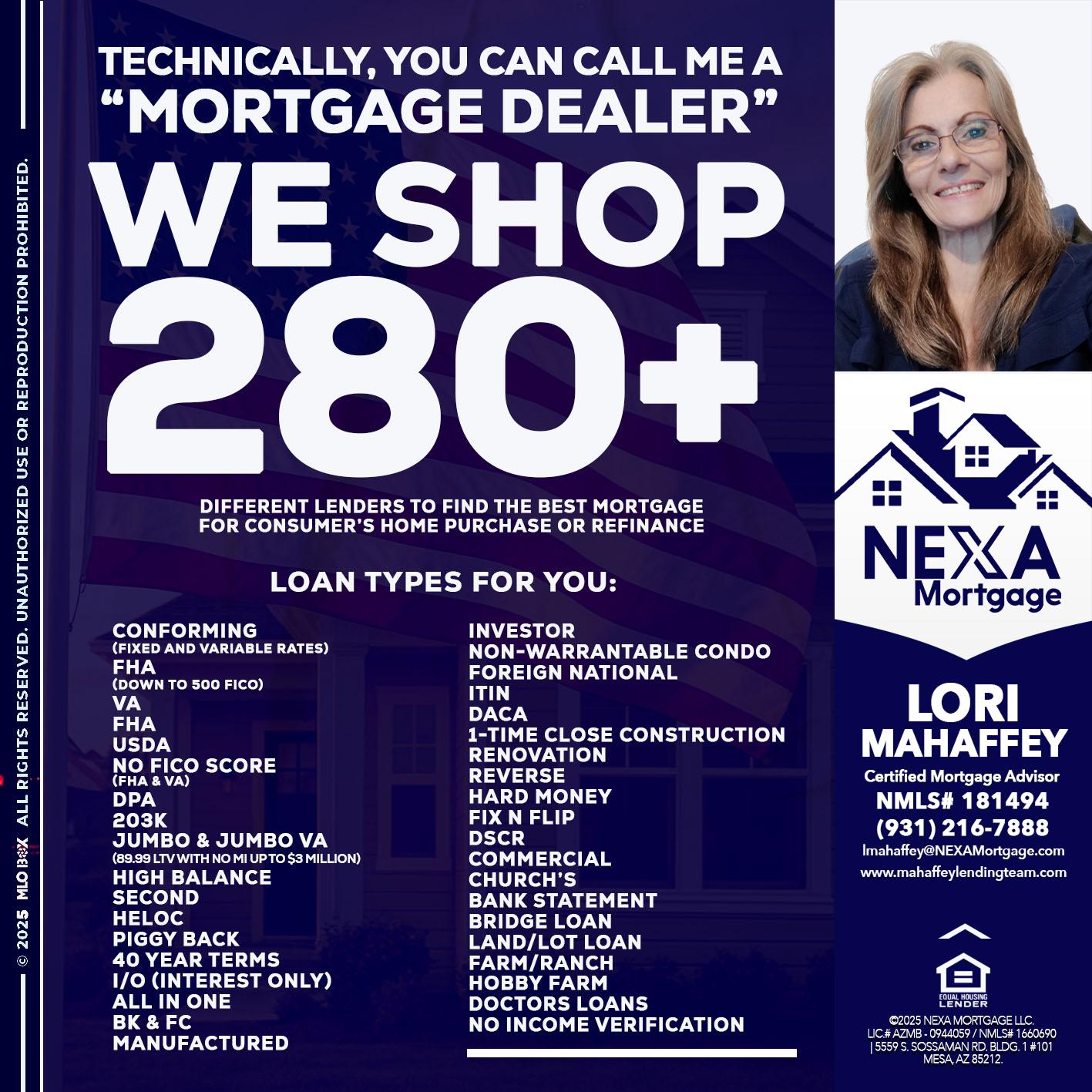 WE SHOP 280 + - Lori Mahaffey -Senior Loan Officer, Certified Mortgage Advisor