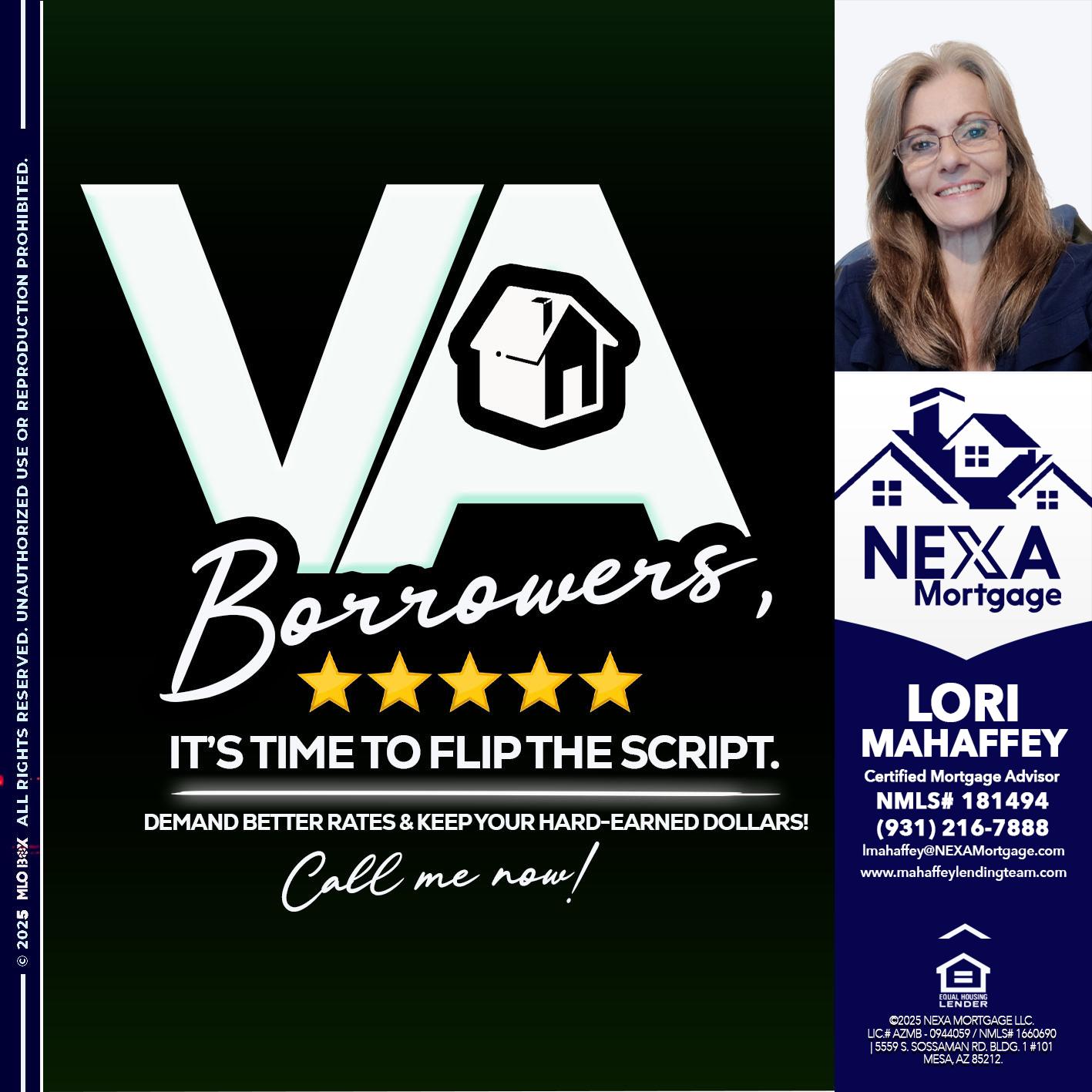 VA BORROWERS - Lori Mahaffey -Senior Loan Officer, Certified Mortgage Advisor