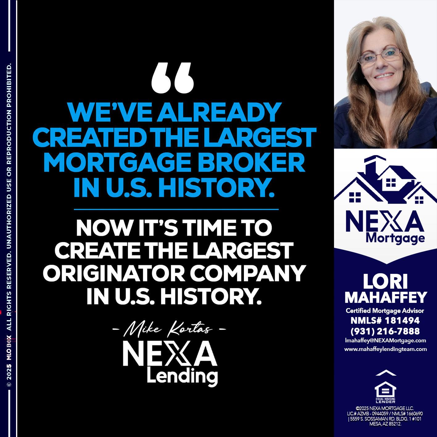 weve already - Lori Mahaffey -Senior Loan Officer, Certified Mortgage Advisor