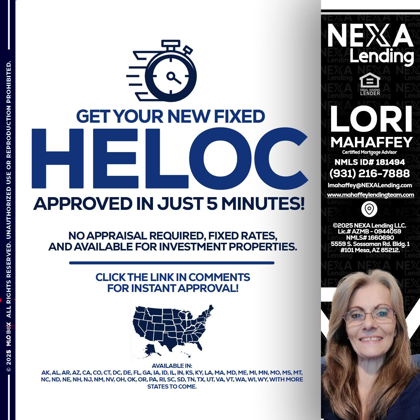HELOC - Lori Mahaffey -Senior Loan Officer, Certified Mortgage Advisor