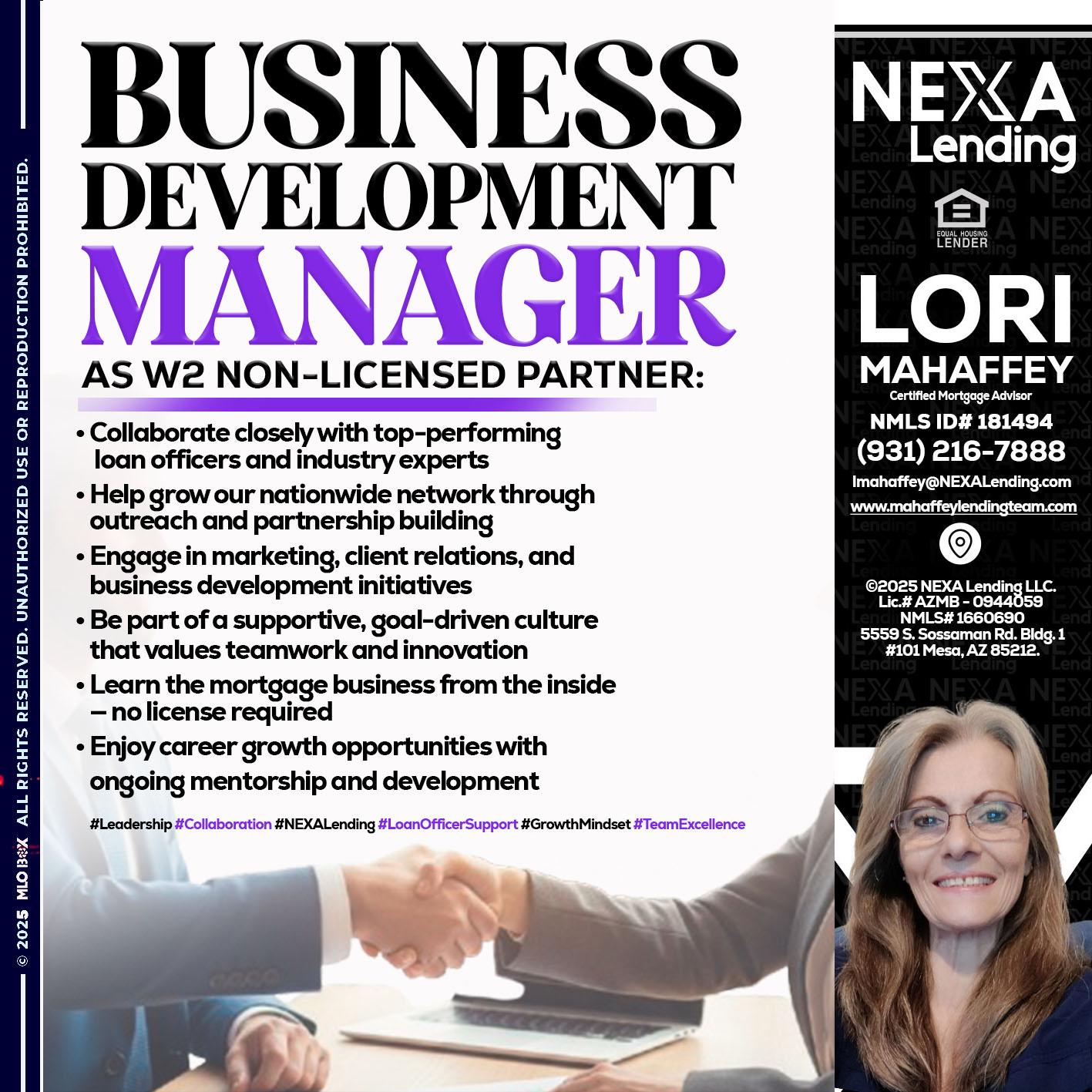 business development - Lori Mahaffey -Senior Loan Officer, Certified Mortgage Advisor