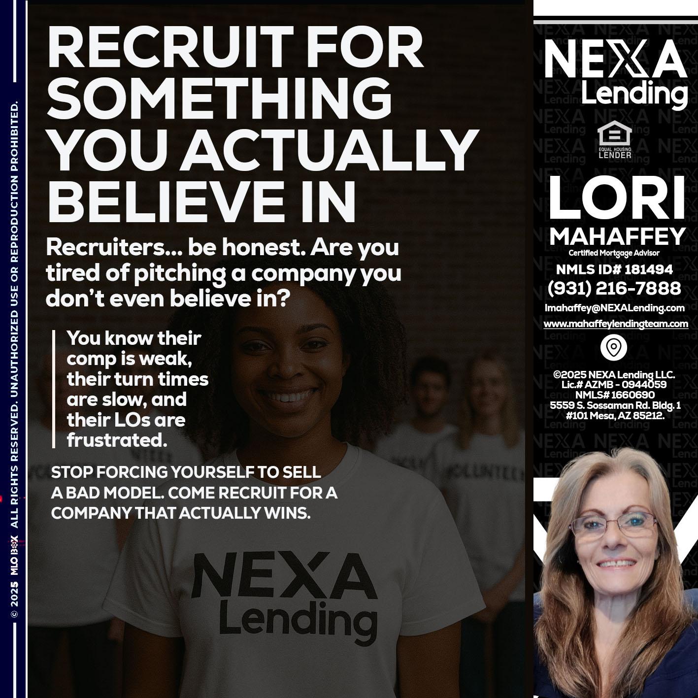 RECRUITING - Lori Mahaffey -Senior Loan Officer, Certified Mortgage Advisor