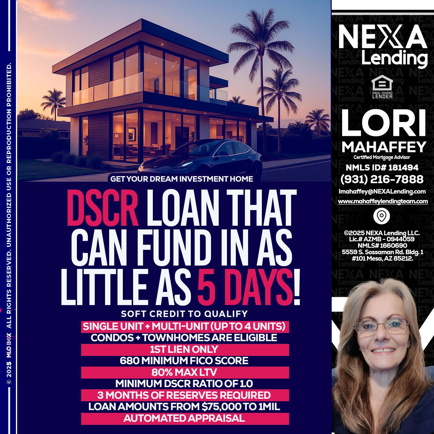 DSCR - Lori Mahaffey -Senior Loan Officer, Certified Mortgage Advisor