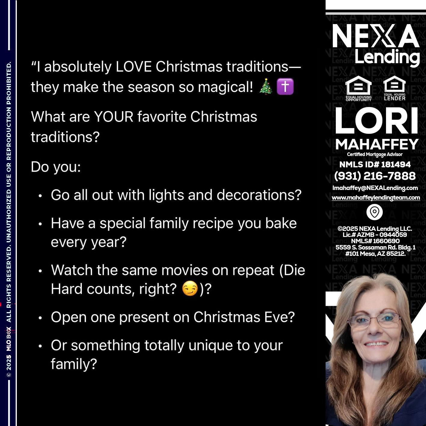 I love christmas - Lori Mahaffey -Senior Loan Officer, Certified Mortgage Advisor