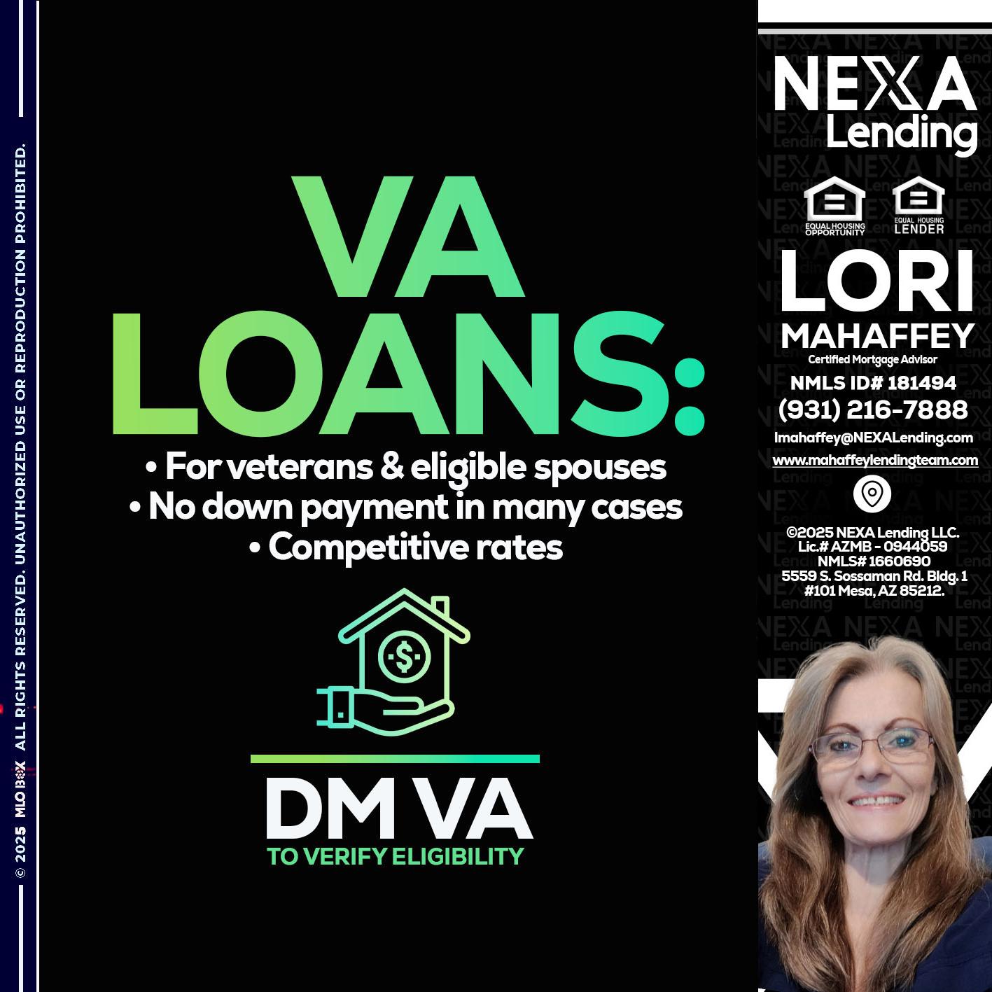 VA LOANS - Lori Mahaffey -Senior Loan Officer, Certified Mortgage Advisor