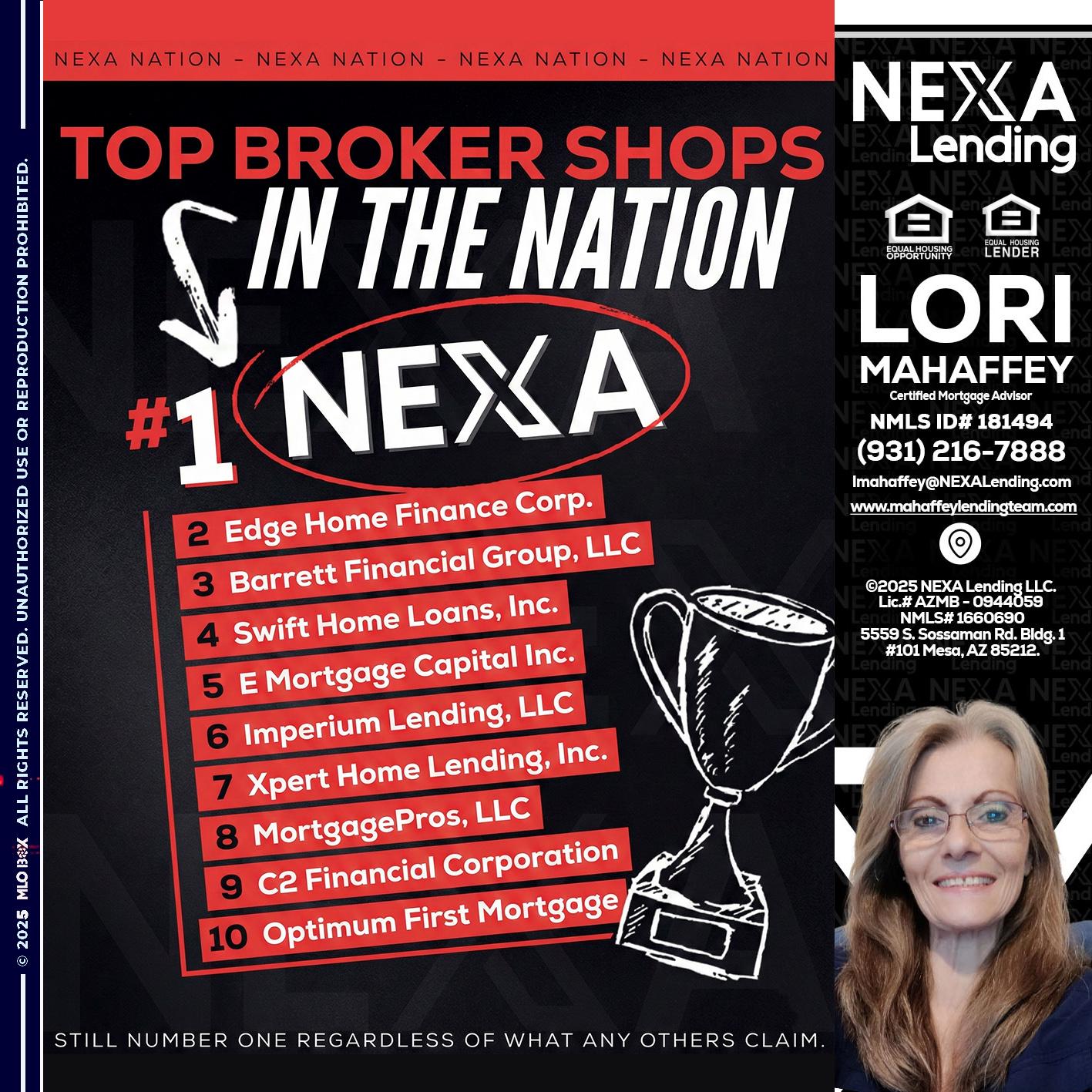 top broker - Lori Mahaffey -Senior Loan Officer, Certified Mortgage Advisor