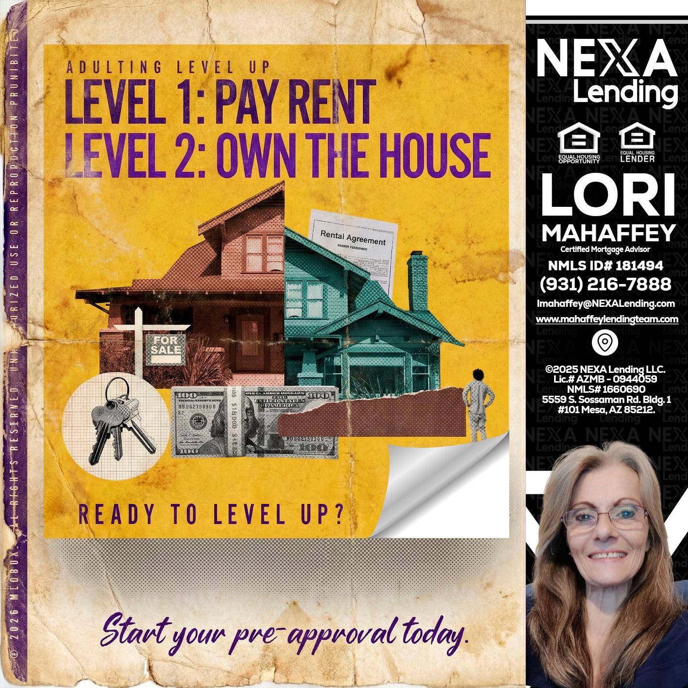 LEVEL 1 - Lori Mahaffey -Senior Loan Officer, Certified Mortgage Advisor