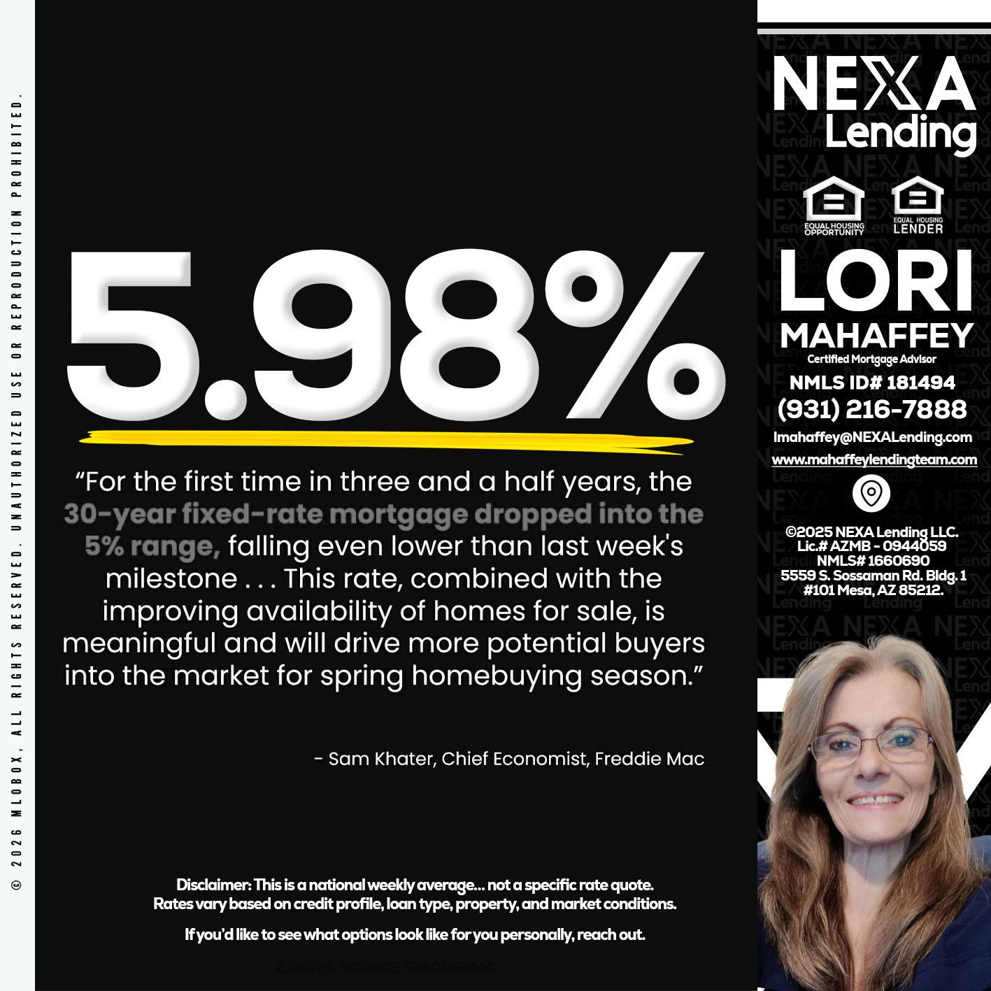 5.98% - Lori Mahaffey -Senior Loan Officer, Certified Mortgage Advisor