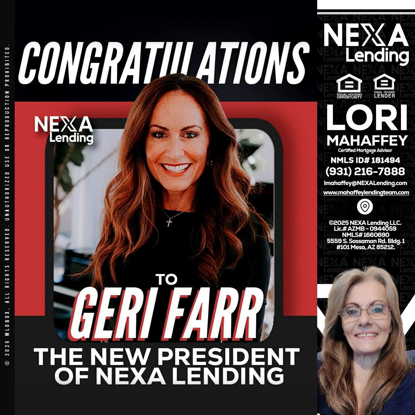 CONGRATULATIONS - Lori Mahaffey -Senior Loan Officer, Certified Mortgage Advisor