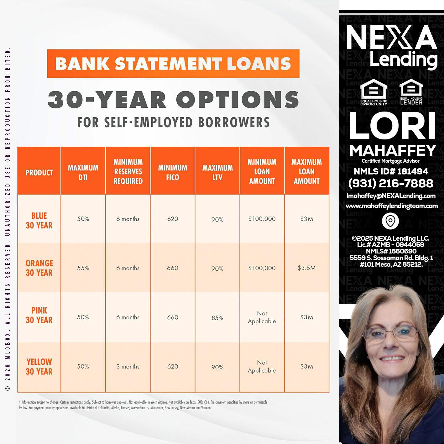 30 YEARS OPTIONS - Lori Mahaffey -Senior Loan Officer, Certified Mortgage Advisor
