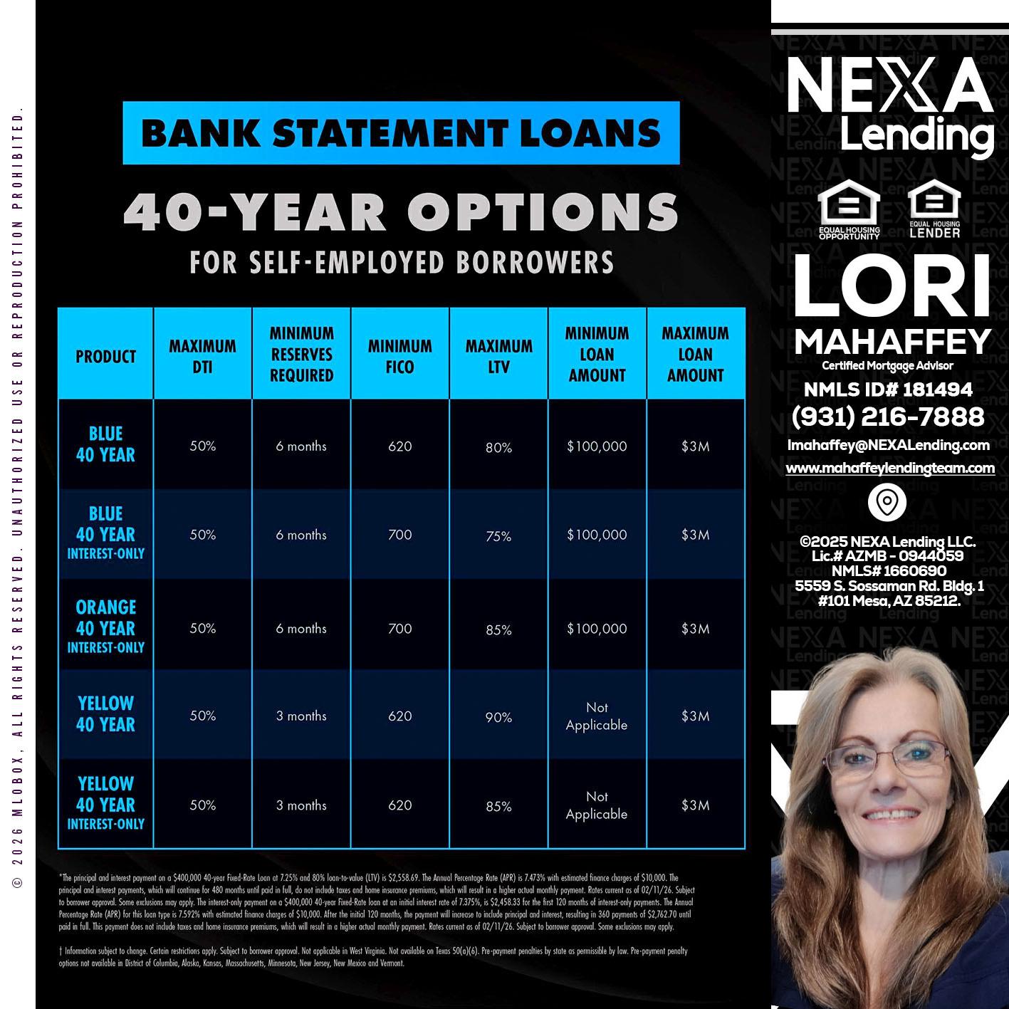 40 YR. OPTIONS - Lori Mahaffey -Senior Loan Officer, Certified Mortgage Advisor