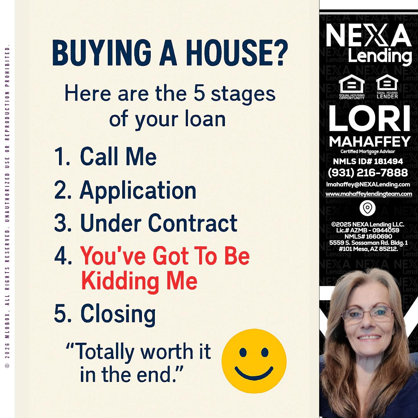 BUYING A HOUSE - Lori Mahaffey -Senior Loan Officer, Certified Mortgage Advisor
