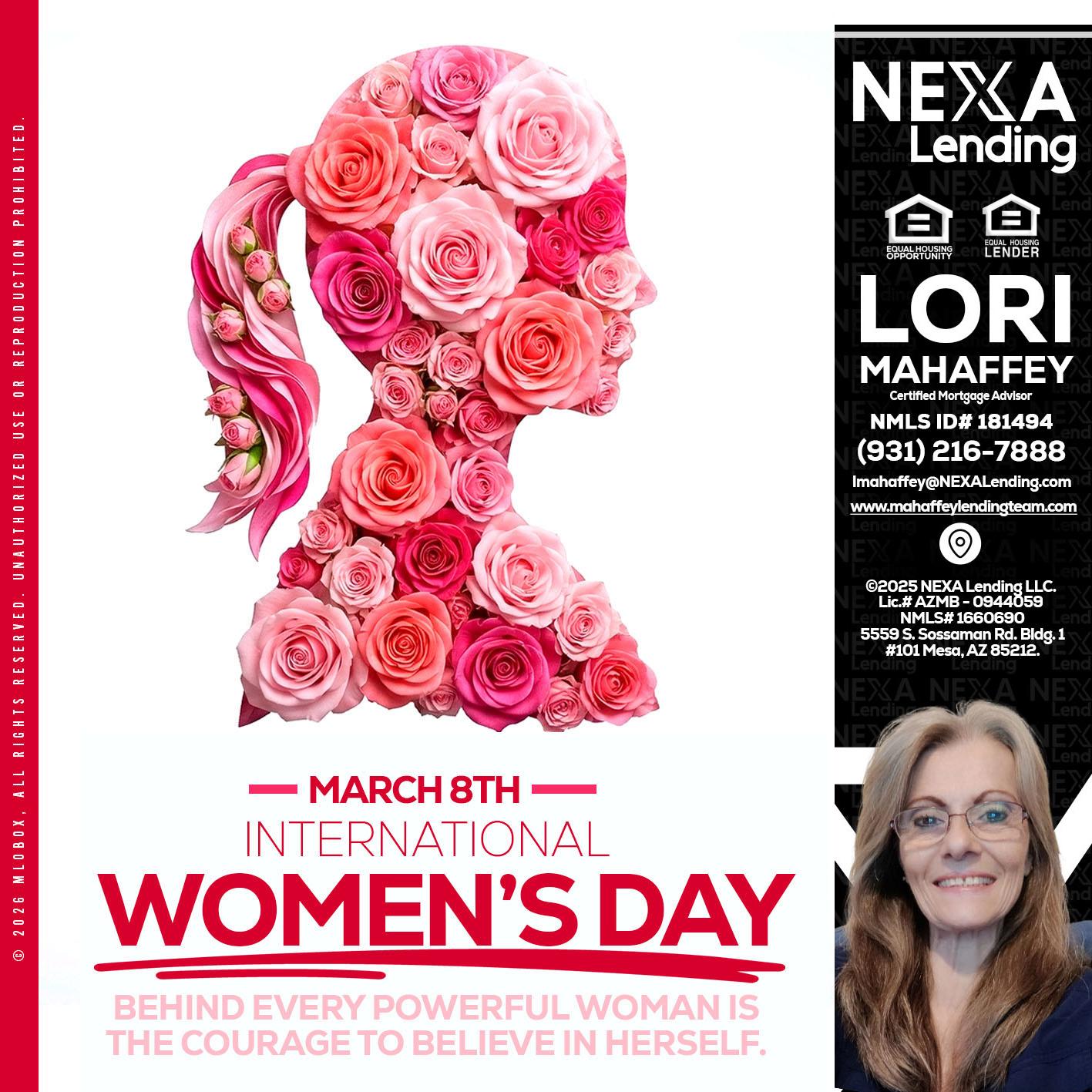 MARCH 8TH - Lori Mahaffey -Senior Loan Officer, Certified Mortgage Advisor