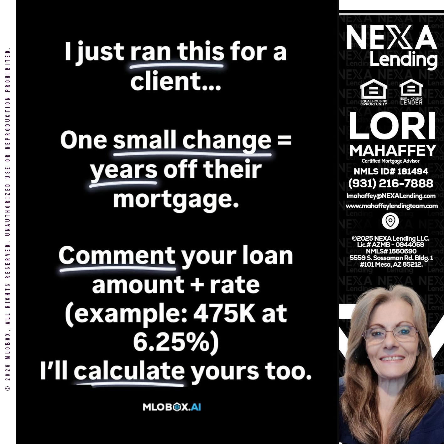 I JUST RAN - Lori Mahaffey -Senior Loan Officer, Certified Mortgage Advisor