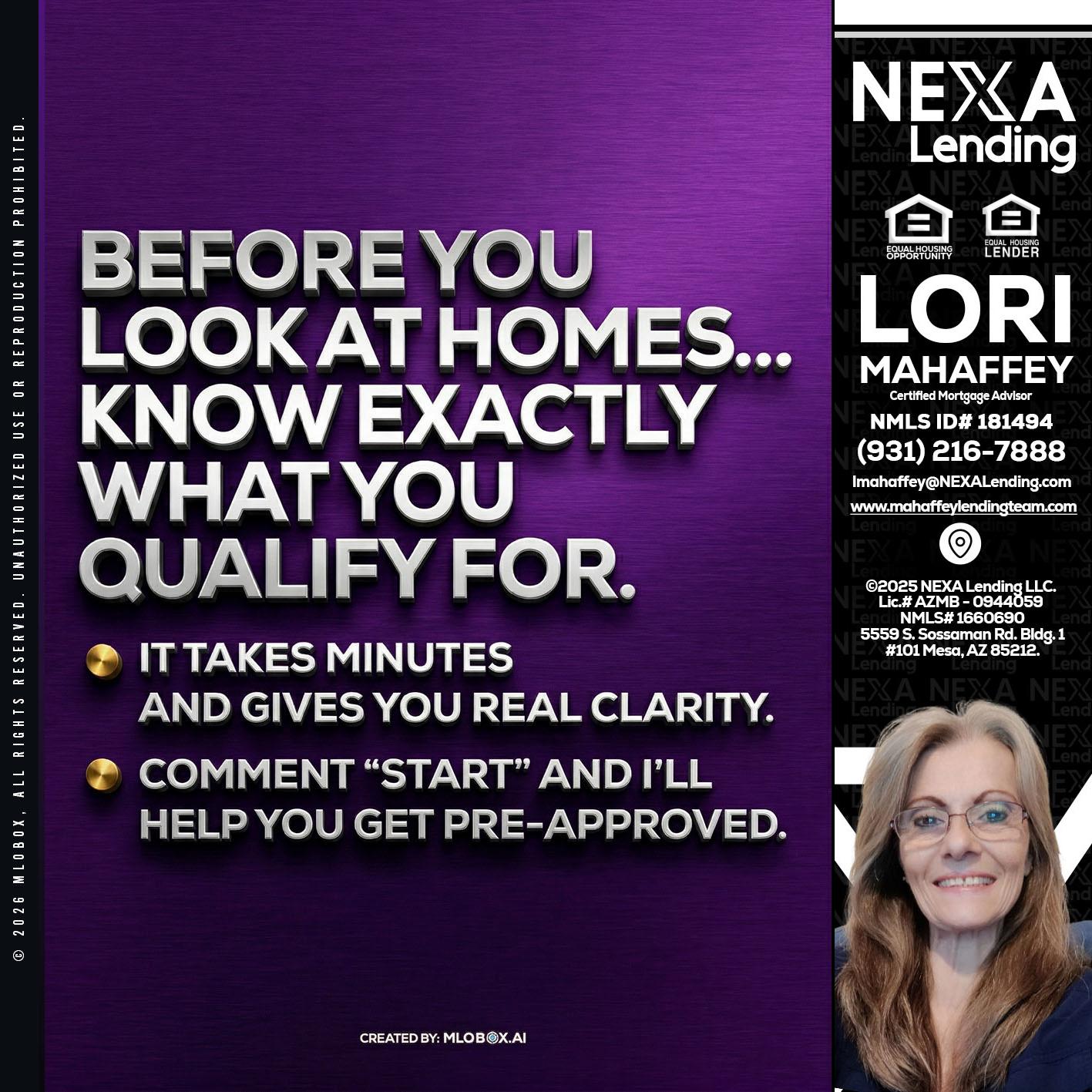 BEFORE YOU - Lori Mahaffey -Senior Loan Officer, Certified Mortgage Advisor